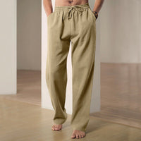 Luuk Relaxed Linen Trousers with Elastic Waist in Khaki