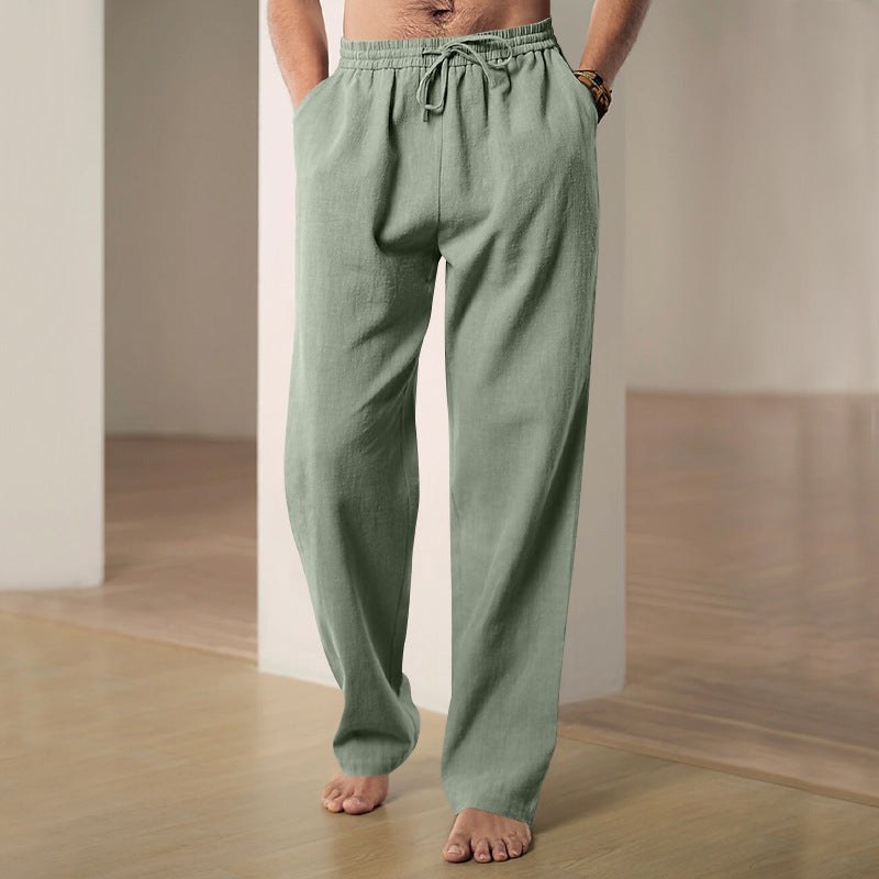 Luuk Relaxed Linen Trousers with Elastic Waist in Light Green