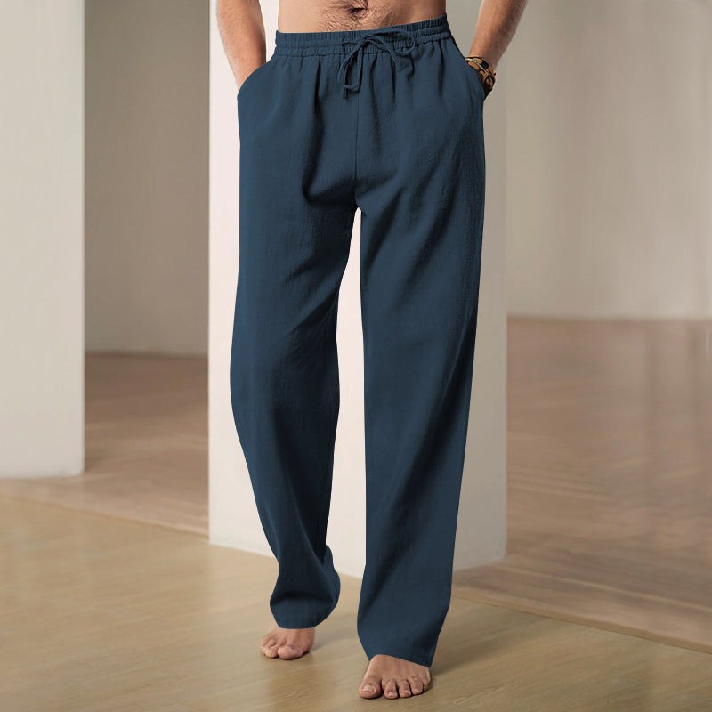 Luuk Relaxed Linen Trousers with Elastic Waist in Navy