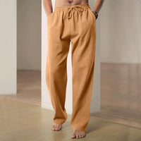 Luuk Relaxed Linen Trousers with Elastic Waist in Ochre