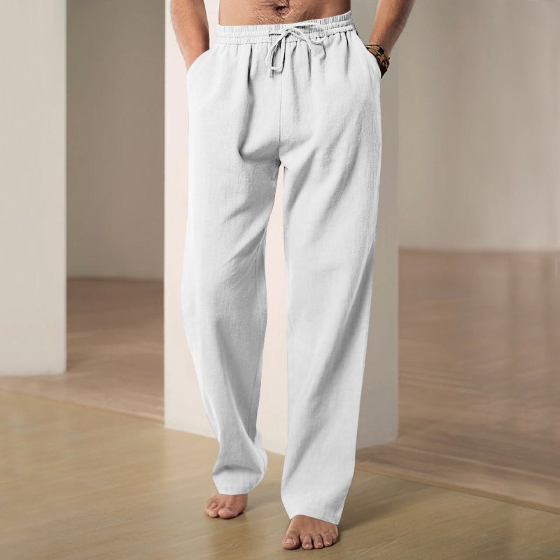 Luuk Relaxed Linen Trousers with Elastic Waist in White