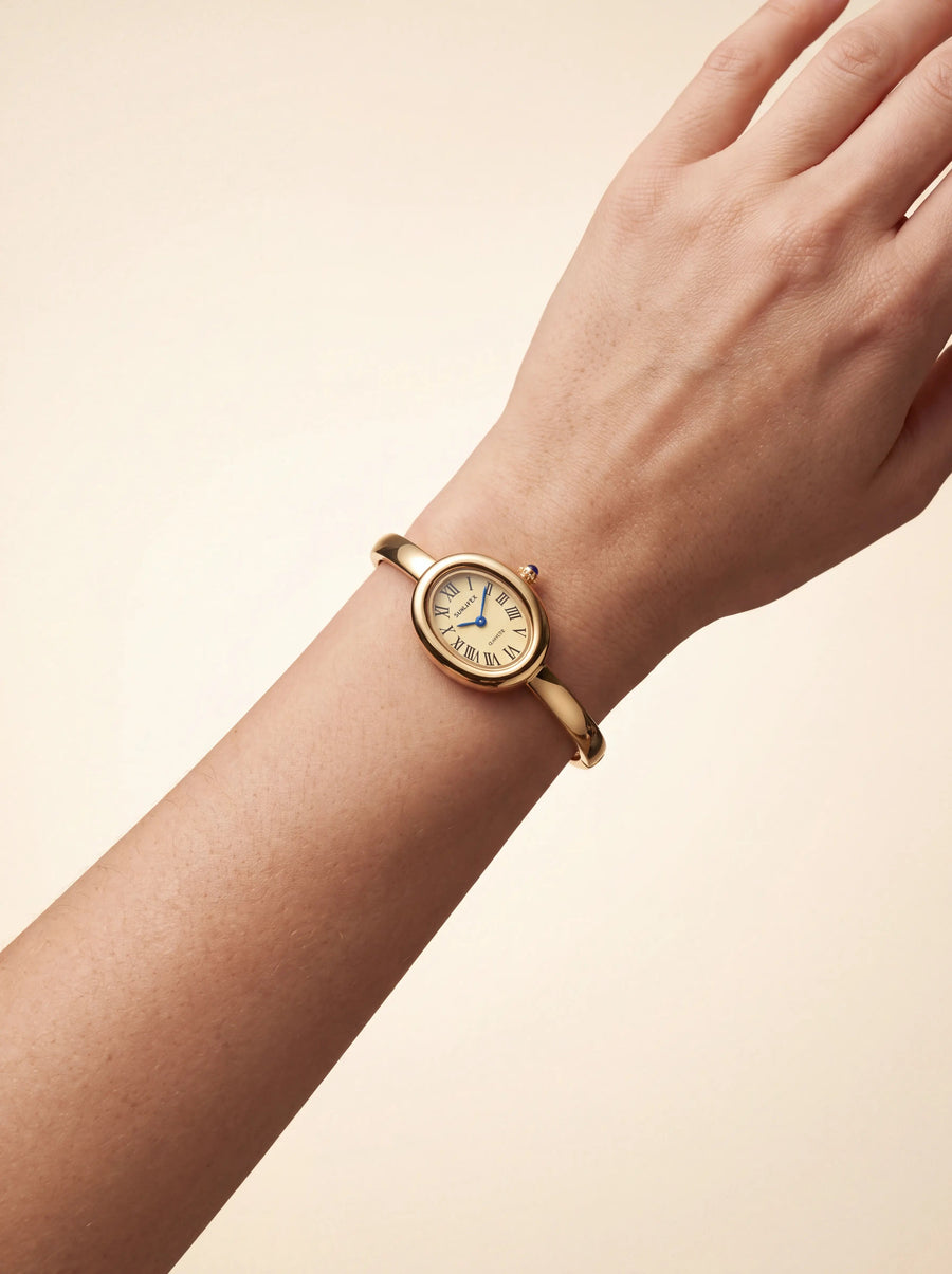 Luxury Gold Round Bracelet Watch For Women, Small Quartz Women Watch Jewelry