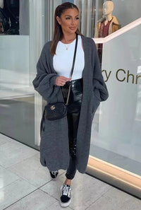 Lyra Casual Knit Coat with Pockets in Dark Grey