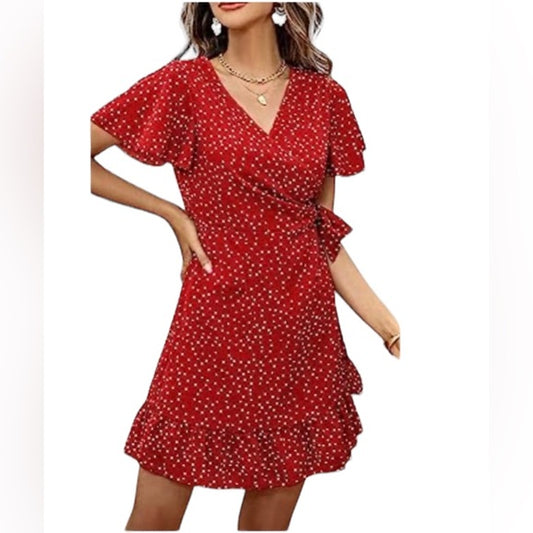 Religious Women’s Polka Dot Mini Dress size Med Ruffle Summer A-line