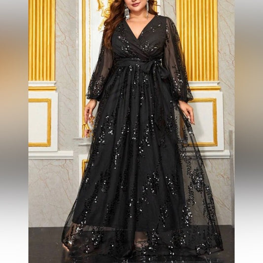 Luxe mesh sequins party formal evening gown dress