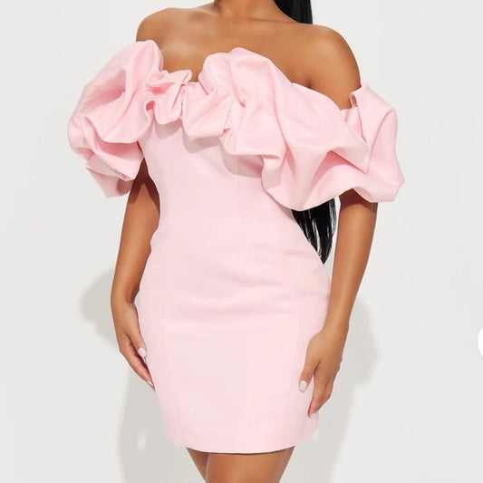 Blush Pink Off-Shoulder Mini Dress