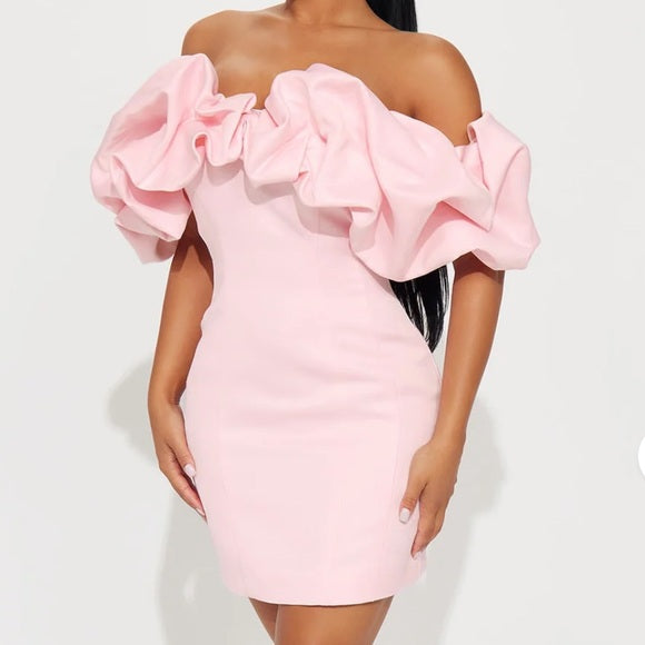 Blush Pink Off-Shoulder Mini Dress