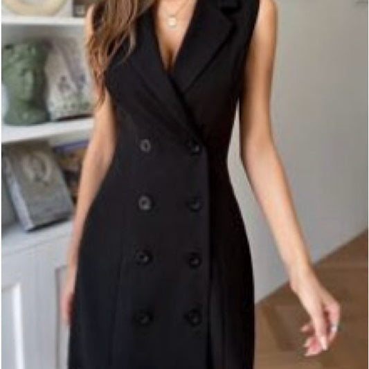 Elegant Black Double-Breasted Women's Dress