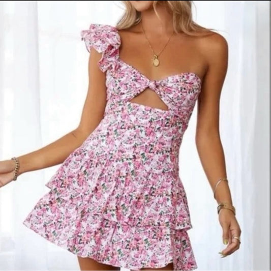 Floral One-Shoulder Ruffle Dress
