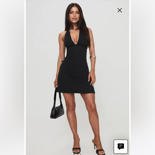 Essentials By A.B.S. Black Sleeveless V Neck Stretch Knit Allen Schwartz Dress