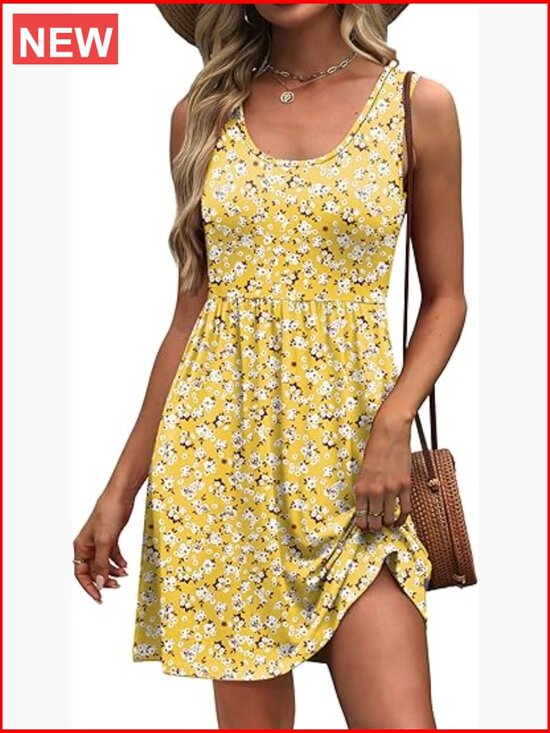 Sleeveless A-Line Sundress with Pockets, Polyester Blend