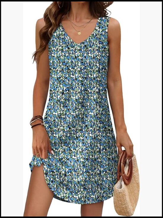 Skin-Friendly Fabric Loose V-Neck Sleeveless Dress Sundress Coverup