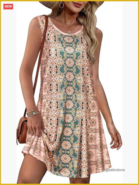 Casual Sleeveless Tank Sundress with Pockets
