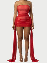 Red Celestia Mini Drape Dress