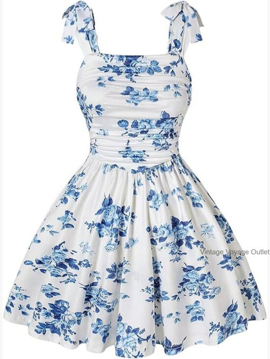 Girls Floral Tie Shoulder Cami Midi Dress Sleeveless Summer Beach Dress