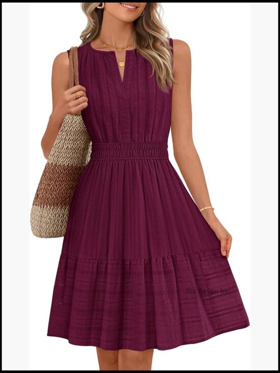 Women's Summer Casual Mini Sundress Sleeveless V-Neck A-Line with Pockets