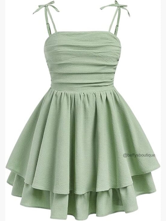 Girls Smocked Ruched A-Line Swing Dress Flowy Cami Dress