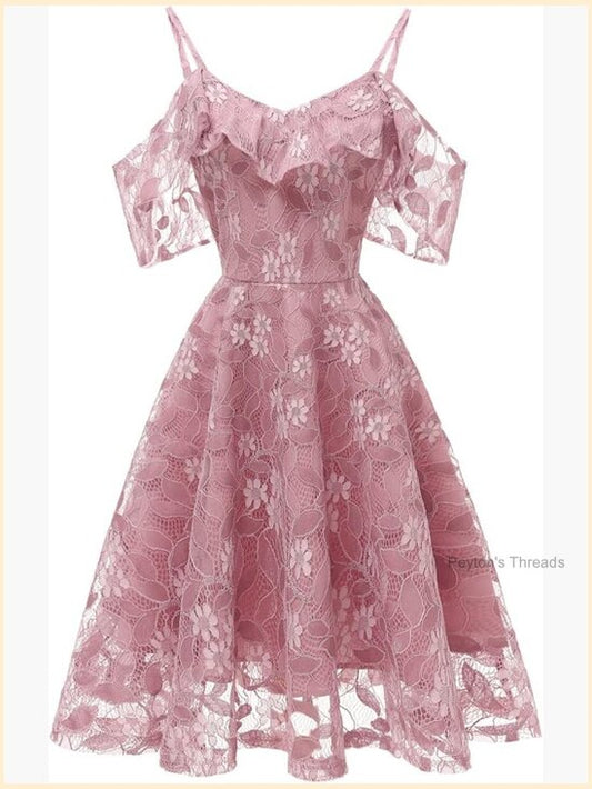 Vintage Lace Floral Wedding Party Dress Short Aline Cocktail Swing Dress