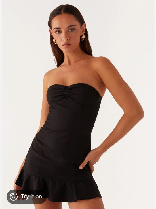 Delmi Smocked Bustier Mini Dress - Black