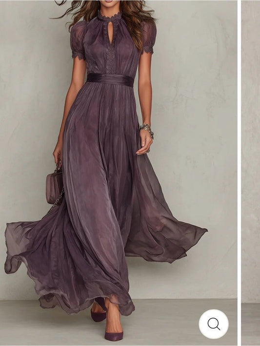 NEW Flowing Plum Maxi Dress with Keyhole Neck and Sash