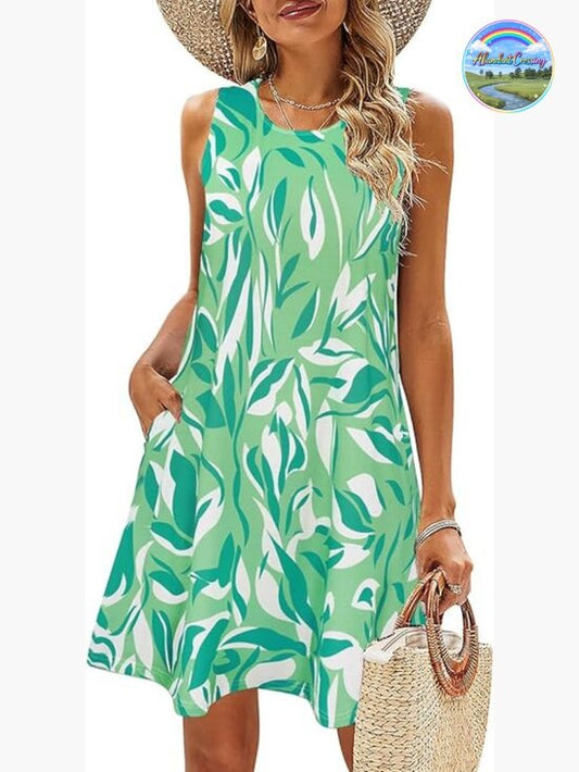 Sleeveless Sundress with Pockets Floral Boho Tank Dress