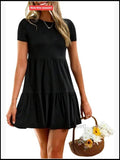 Summer Ruffle Mini Dress Short Sleeve Crew Neck A-Line Flowy Babydoll T-Shirt