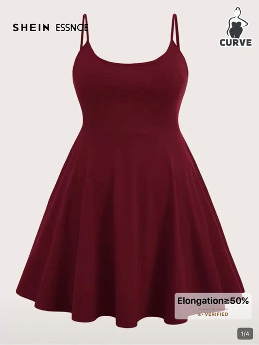 SHEIN Burgundy Spaghetti Strap Fit &amp; Flare Mini Dress