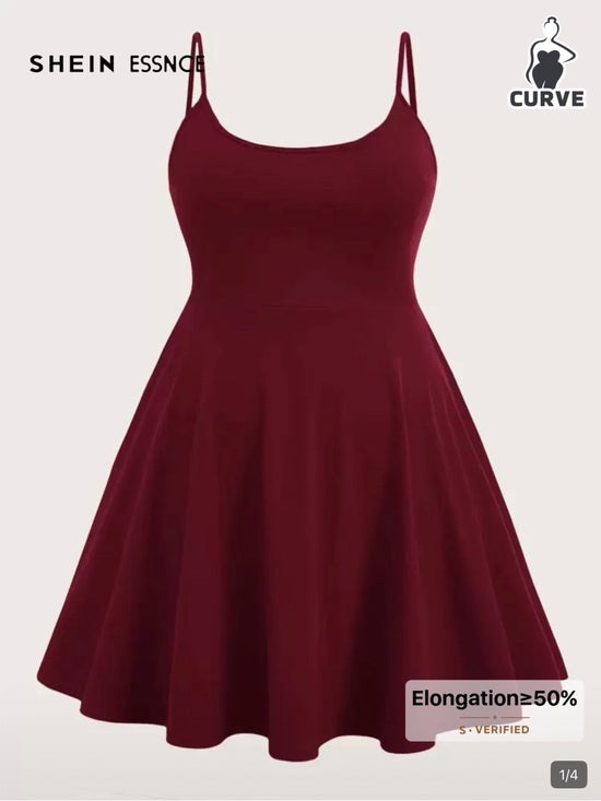 SHEIN Burgundy Spaghetti Strap Fit &amp; Flare Mini Dress