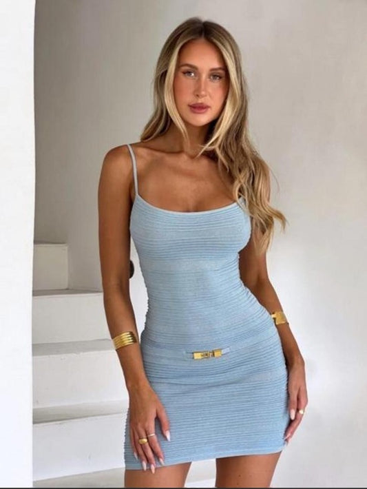 Kapri Lola Mini Dress in Blue Knit