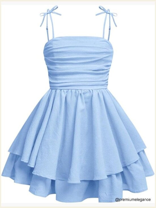 Girls Flowy Cami Dress Ruched Sleeveless Ruffle Mini Summer Casual