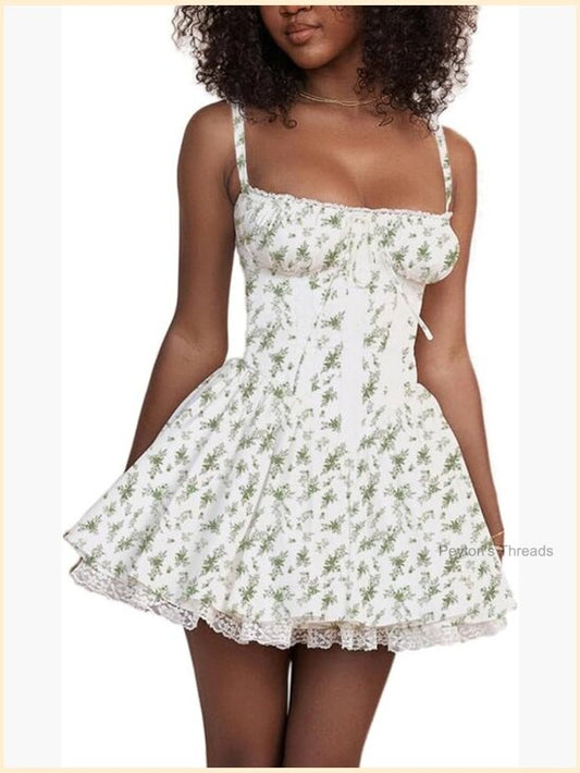 Sleeveless Backless Low Cut Lace Corset Mini Dress Summer