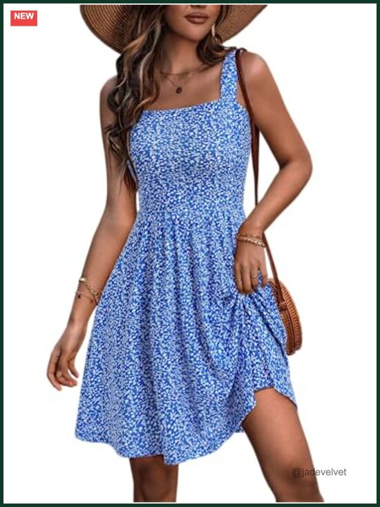 Sleeveless Square Neck A-Line Midi Dress with Pockets Summer