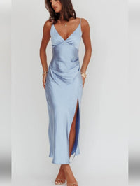 Light Blue Satin Maxi Dress with Side Slit new with tags