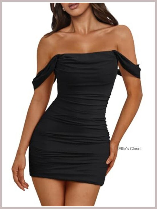 Off The Shoulder Mesh Bodycon Ruched Mini Dress Bodycon Party Dress