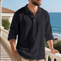 Maarten Casual Linen Shirt with Button Front in Black