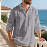 Maarten Casual Linen Shirt with Button Front in Grey
