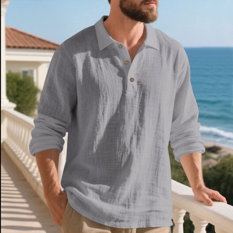 Maarten Casual Linen Shirt with Button Front in Grey