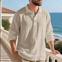 Maarten Casual Linen Shirt with Button Front in Khaki