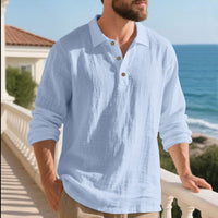 Maarten Casual Linen Shirt with Button Front in Light Blue