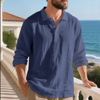 Maarten Casual Linen Shirt with Button Front in Marinr&Blau