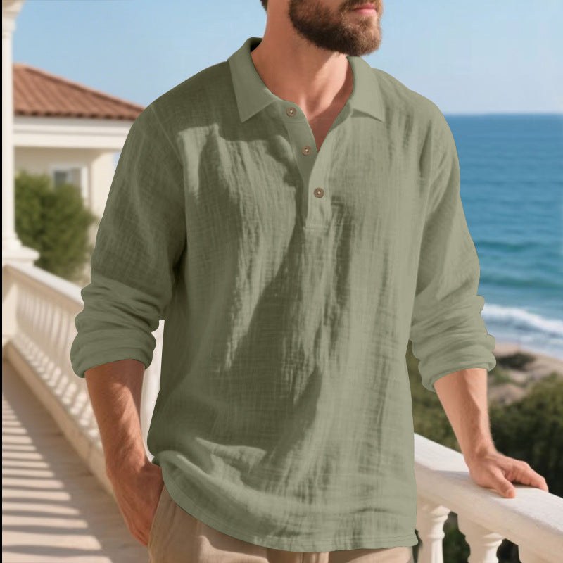 Maarten Casual Linen Shirt with Button Front in Olive Green