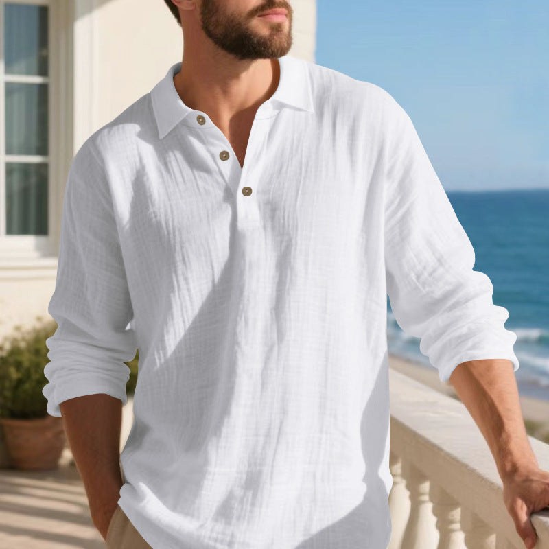Maarten Casual Linen Shirt with Button Front in White