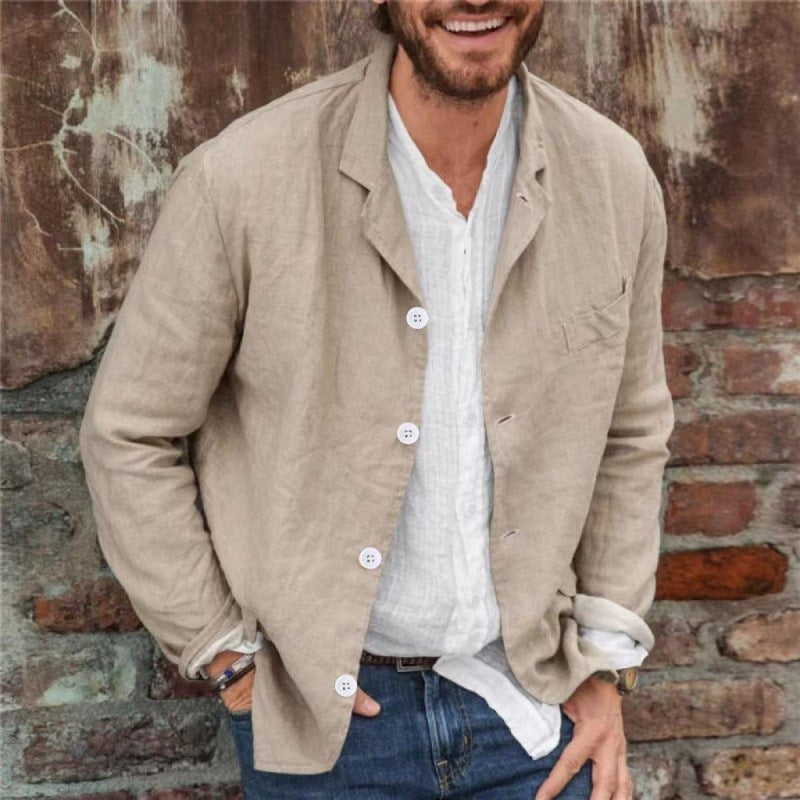 Maarten Linen Jacket with Button Front in Khaki