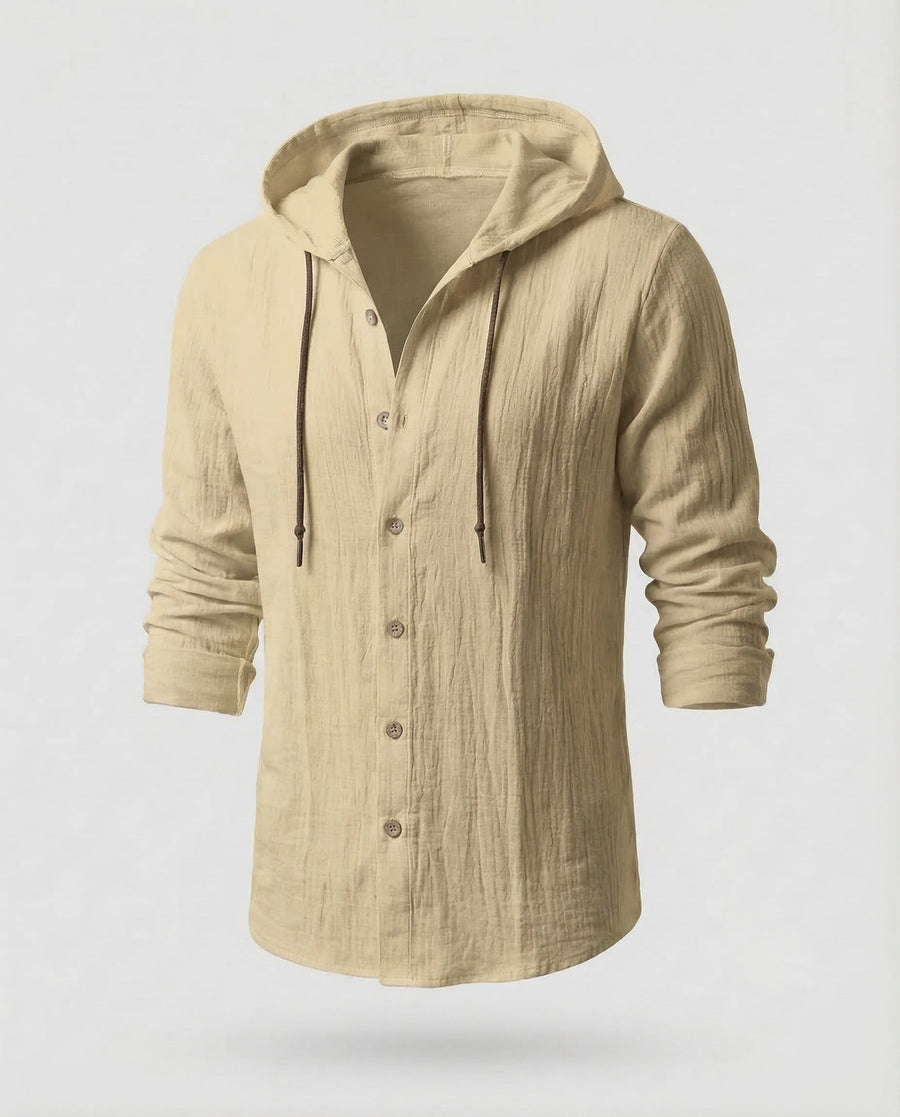 Maarten Linen Shirt with Hood in Apricot
