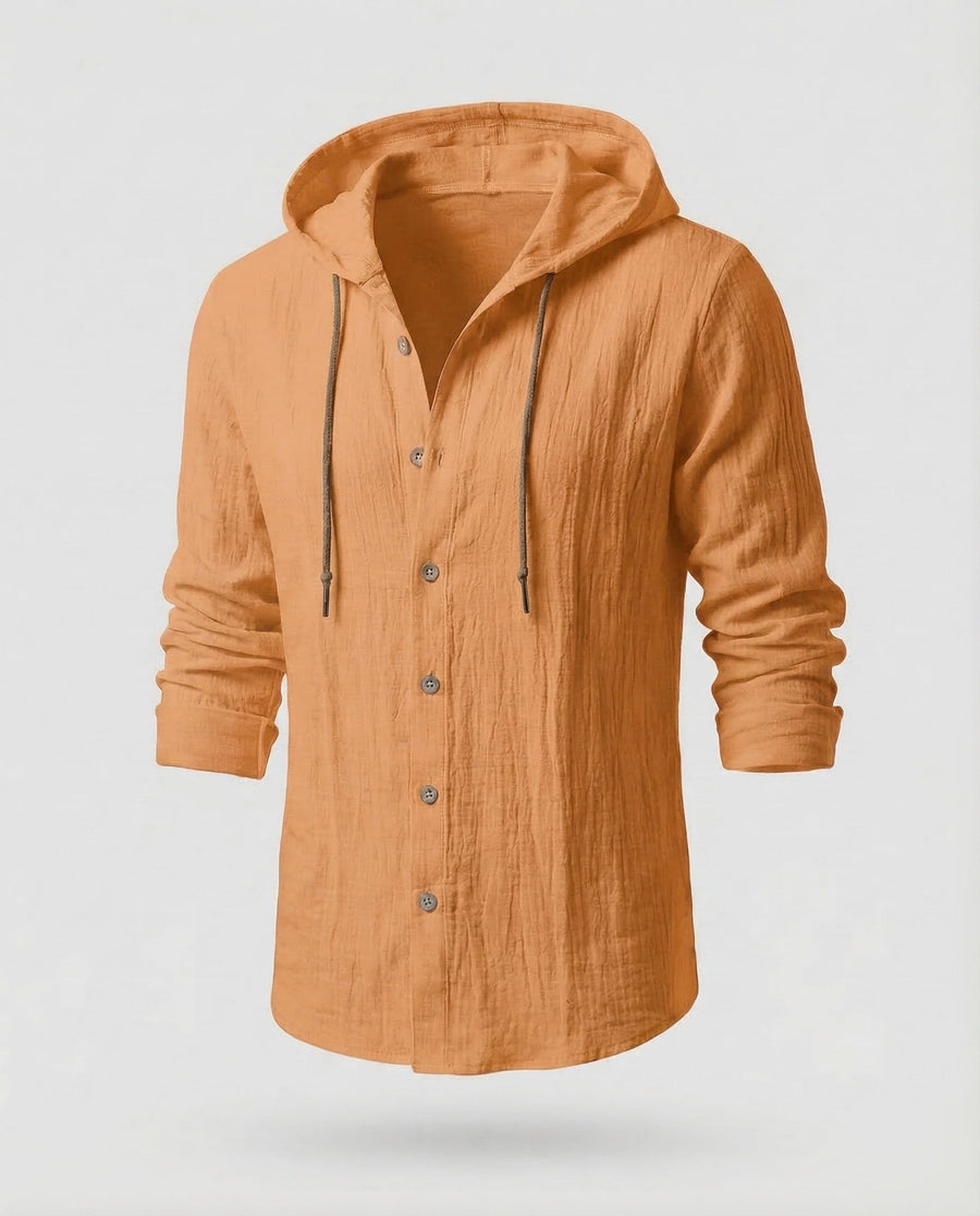 Maarten Linen Shirt with Hood in Beige