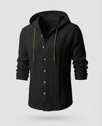 Maarten Linen Shirt with Hood in Black