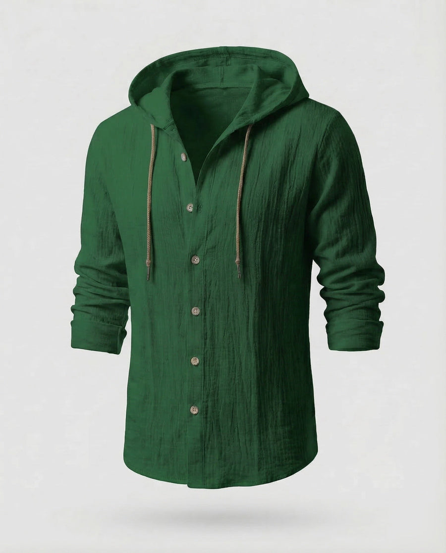 Maarten Linen Shirt with Hood in Dark Green