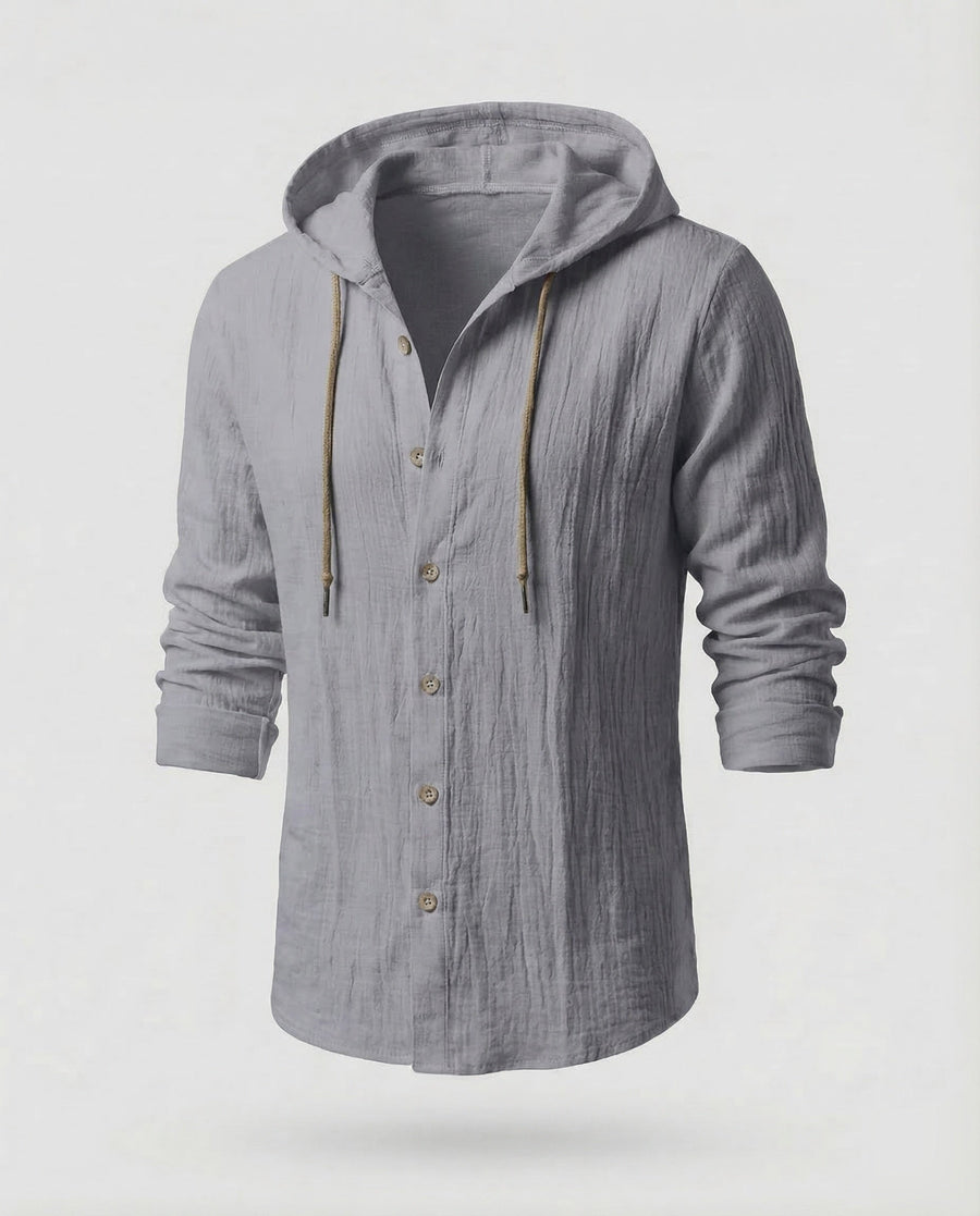 Maarten Linen Shirt with Hood in Grey