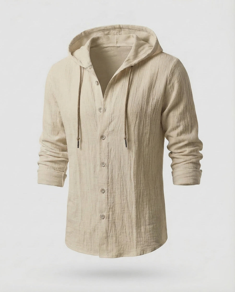 Maarten Linen Shirt with Hood in Khaki