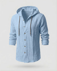Maarten Linen Shirt with Hood in Light Blue